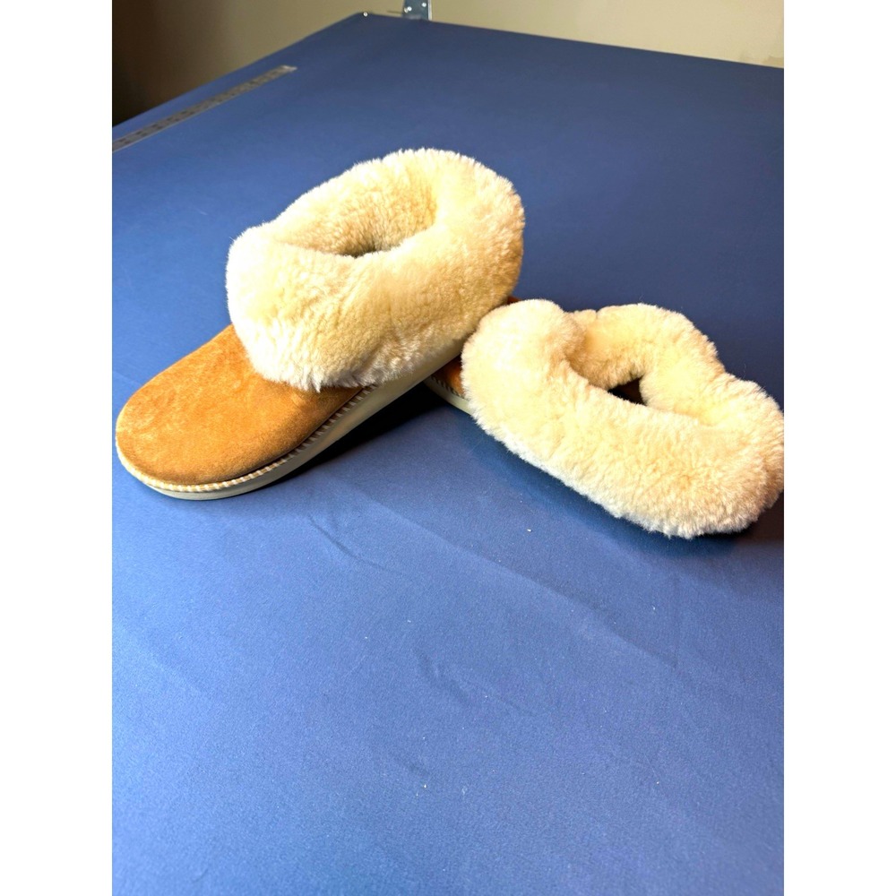 OluKai KUT Women's Brown Leather Sheepskin Lined Slip-On Slippers US 8 EU 38